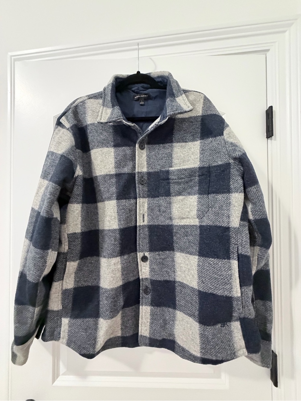 Banana Republic Mens Large Heritage Shirt Jacket Plaid Check Blue Heavyweight